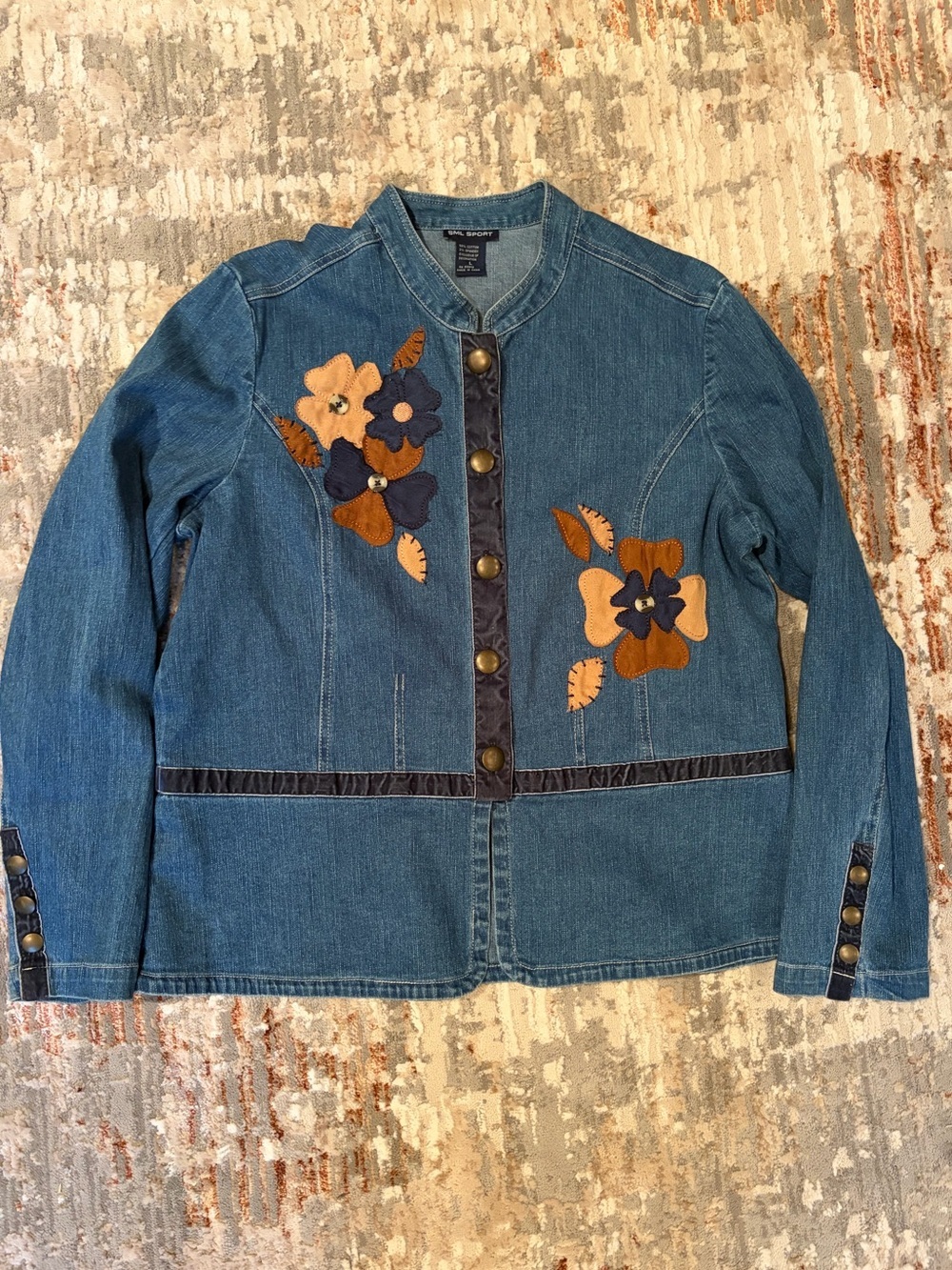 SML Sport Y2K Floral Appliqué Denim Jacket Size Large